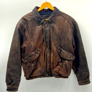 VINTAGE TRUE BREED LEATHER JACKET MENS SIZE LARGE FULL ZIP BROWN LEATHER JACKET